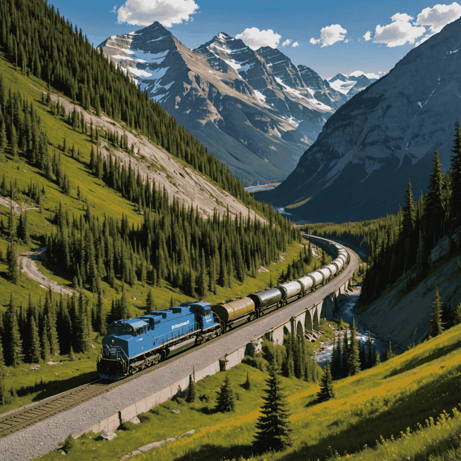 Oil tanker train winding through Canadian mountains, showcasing the flexibility of rail transport for oil delivery