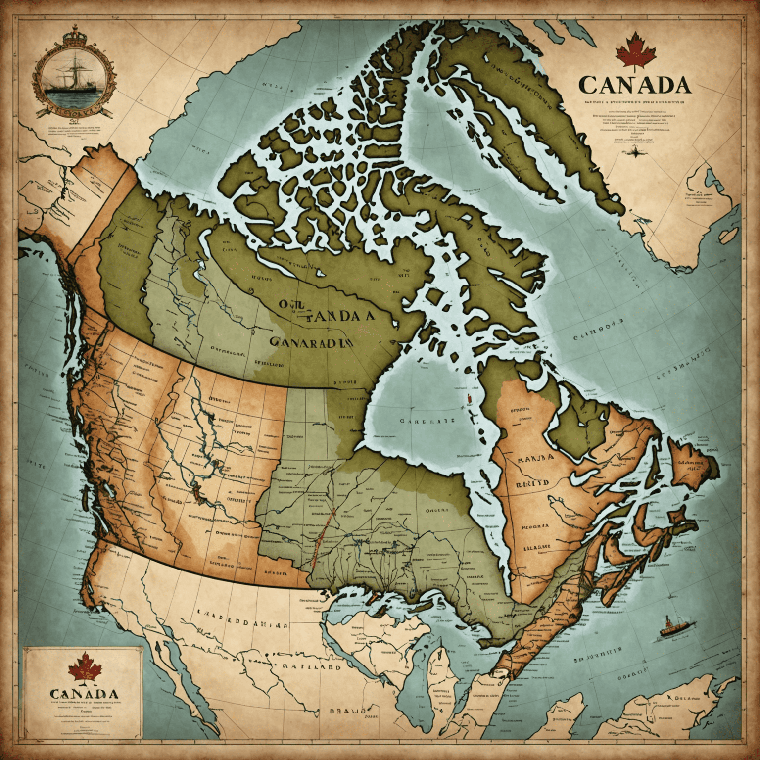 A vintage-style map of Canada highlighting major oil transportation routes, including pipelines, shipping lanes, and rail lines. The map features muted colors and a slightly worn appearance.